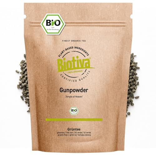 Thé vert bio Gunpowder Temple of Heaven 800 g - feuilles de thé roulées et sphériques - infusion vert clair - agréablement doux, frais, légèrement amer et sucré - Biotiva