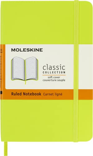 Moleskine - Klassisches Notizbuch, Liniertes Notizbuch, Weicher Einband und Elastischer Verschluss, Limettengrün, Taschenformat 9 x 14 cm, 192 Seiten