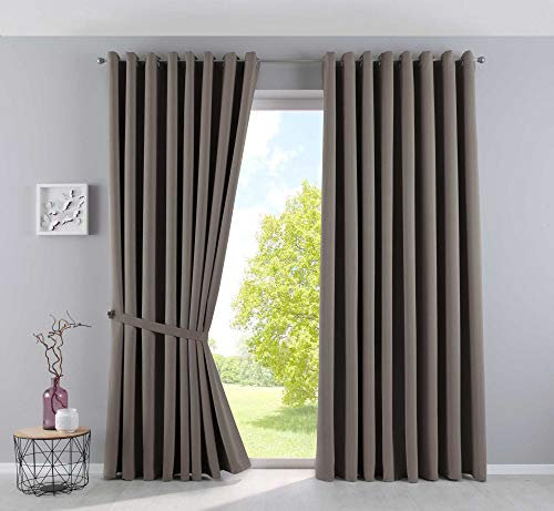 Gardinenbox Vorhänge Blickdicht »Newyork« Taupe HxB 245x295 cm 2er-Pack Thermo-Gardinen Verdunkelungsvorhang Blackout Ösen schalldämmend ÖKOTEX UV-Schutz Raffhalter, 201920600-2