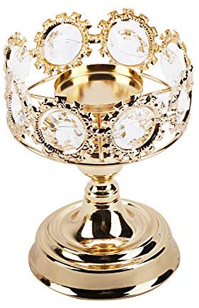 Gold Pillar Candle Holder, Premium Candlestick Holder With Deluxe Crystal Design