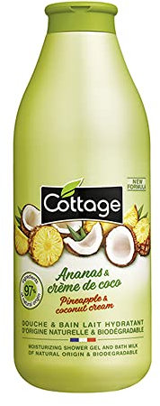 Cottage Gel Douche & Bain Lait Hydratant 97% d'Ingrédients d'Origine Naturelle, 750ml -Fabriqué en France - Ananas & Crème de Coco
