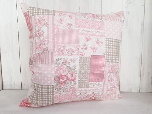 Arinosa Kissen Dekokissen Landhaus Patchwork Rosen Rosa 40x40 ungefüllt