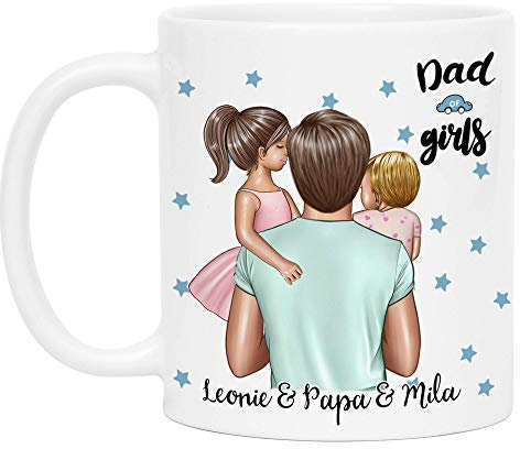 Kiddle-Design Vater Kind Tasse Personalisiert Name und Frisur Papa Kinder Tochter Töchter Baby Geschenk Kaffeetasse für Väter Vatertag Geschenk