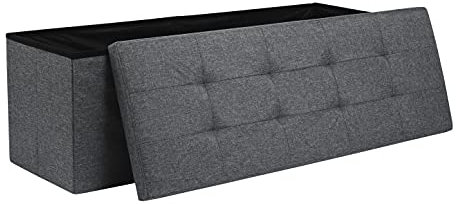 AKA Storage Ottoman, Padded Foldable Bench, Chest with Lid, Holds up to 300 kg, for Bedroom, Hallway, Living Room (Dark Grey Linen, 110cm x 38 cm x 38 cm)