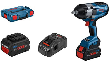 Bosch Professional BITURBO Akku Drehschlagschrauber GDS 18V-1000 (Anziehmoment 1.000 Nm, Losbrechmoment 1.600 Nm, 2x Akku ProCORE18V 5.5Ah, Schnellladegerät GAL 1880 CV, in L-BOXX 136)