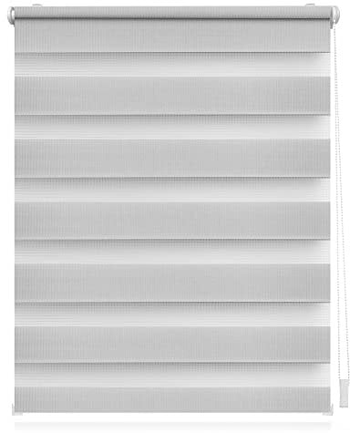 Lichtblick Doppelrollo Klemmfix ohne Bohren, Streifen, Blickdicht, Klemmträger-Montage, Sichtschutz, Wandmongtage, Deckenmontage, für Fenster und Türen Grau,50 cm x 150 cm (B X L)
