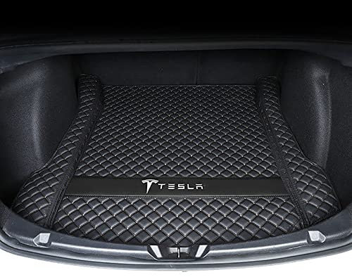 HOWWO Leder Kofferraummatten für Tesla Model 3 2021, Auto Lederschutzunterlage, Schutzpolster, Styling Interieur Dekorations Zubehör, Schwarz, 1Pcs