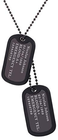 U7 zwei Militärischen Erkennungsmarken personalisiert Schwarz Namen Dog Tag Anhänger mit Silikon Rahmen 60cm Kugelkette Unisex Armee Stil Halskette Modeschmuck Accessoire