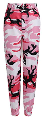 Tomwell Pantalon Cargo Femme Militaire Taille Haute avec Poche Mode Hip Hop Sweatpants Pantalon Imprimé Camouflage de Training Jogging Legging Rose XXL