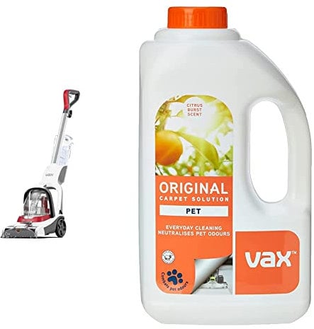 Vax 1-1-142472 Compact Power Plus Carpet Cleaner, White/Red & 1-9-142054 Original Pet 1.5L Carpet Cleaner Solution, White