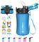 GOPPUS 350ml/12oz Botellas Agua para Niños con Pajita Sin BPA Botella Bebidas a Prueba Fugas para la Escuela Tritan Botella de Agua Deportiva Reutilizable Pequeños con Marcas de Tiempo con 2 Tapas