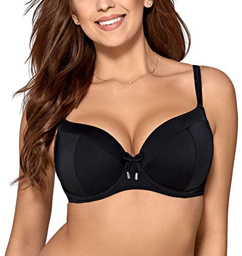 AVA Damen Bikini Oberteil Bademode Musterlos Bügel Regulierbar SK-13, Schwarz,105C