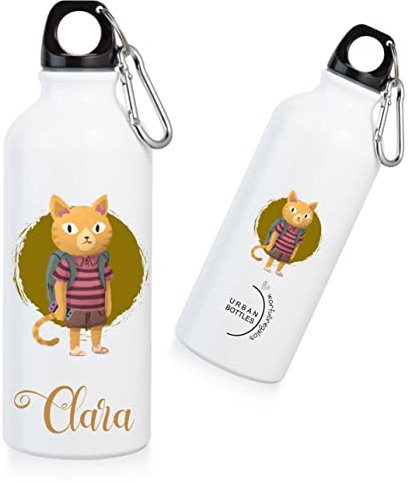 Botella de Agua Niños Personalizada con Nombre–Cantimplora Acero Inoxidable – Regalos Infantiles Personalizados – Botellas Térmicas de 500 ml – Diferentes diseños (GATA)
