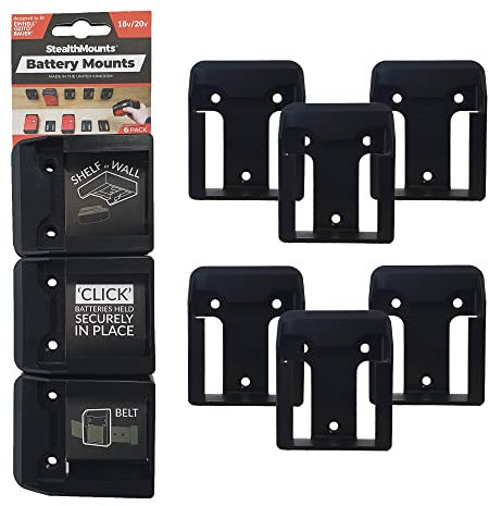 StealthMounts Battery Mounts | Cordless Battery Holders Compatible with Ozito/Einhell 18v Power Tools | 6 Pack | Made in The UK