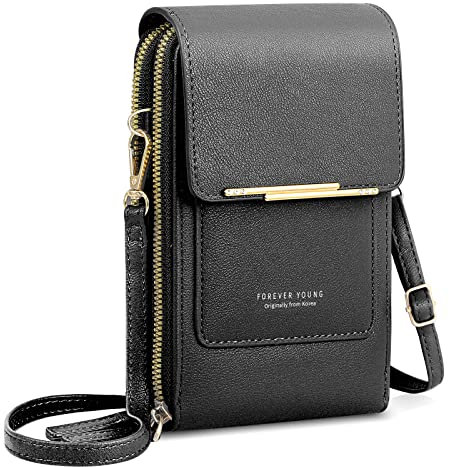 AIFILLE Petit Sac à Main pour Téléphone Portable Pochette pour Femmes Filles PU Cuir Portefeuille avec Fentes de Porte Carte et Réglables Bandoulière Crossbody Sacoche Noir