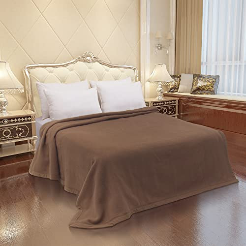 Mingqiu Dicke,Warme Wolldecke Winter,100% Reine Neuseeländische Wolle,Flauschig,Große Wolldecke,geeignet für Bett und Camping,Queen-Size/Doppelbett-Größe(Dunkles Kamel,200x230cm)