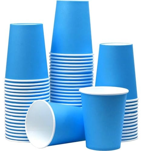 Yuxitia Lot de 60 gobelets jetables en carton bleu pour fête de mariage, pique-nique, barbecue, voyage et événement, 237 ml (bleu)