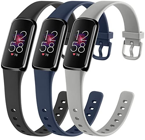 Fitbit Luxe Bands 3 Pack - Soft Silicone Wristband Replacement Strap for Women Men, Compatible With Luxe/Special Edition Fitness Tracker, Large, Black+Navy Blue+Gray