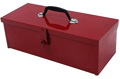 perfk Cassetta degli attrezzi in ferro Cassetta porta attrezzi multiuso portatile Cassetta portaoggetti rossa Cassetta portautensili per carichi pesanti per