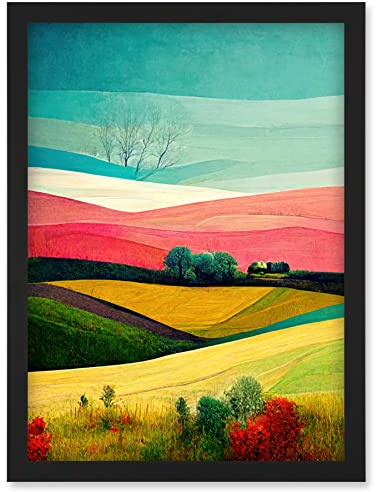 Doppelganger33 LTD Four Seasons Colourful Modern Country Landscape Painting Artwork Framed Wall Art Print A4