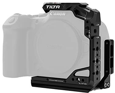Tilta Halber Kamerakäfig für R6 Mark II mit NATO-Schiene, Kaltschuh, 1/4-Zoll-Gewinde, Positionierstifte, Schwarz TA-T45-HCC-B