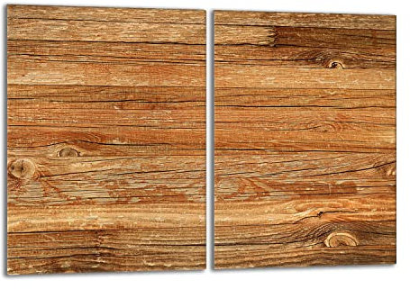 Herdabdeckplatten Set 2x40x52 cm Ceranfeld Abdeckung Glas Spritzschutz Abdeckplatte Glasplatte Herd Ceranfeldabdeckung Deko, Holz Braun