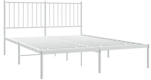 vidaXL Bettgestell, Bettrahmen mit Kopfteil Lattenrost, Metallbett Bett für Schlafzimmer, Doppelbett Gästebett, Metall Weiß 140x200cm