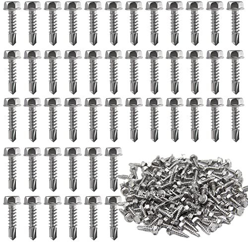 Keboyoe 150 Stück Edelstahl Selbstschneidende Schrauben mit Sechskant Sechskant Bohrschrauben Edelstahl Bohrschrauben mit Sechskantkopf für Metall Karosserie Stahl Holz usw M4.2 x 16mm 410