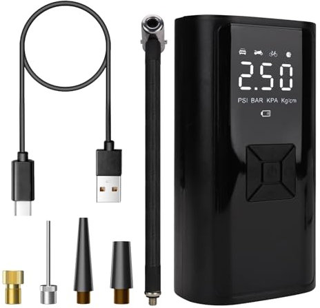 Tragbarer Luftkompressor Mini Reifenpumpe 12V 6000mAH,150PSI Wiederaufladbarer Elektrischer Kompressor Fahrradpumpe Luftpumpe mit Manometer für Auto Fahrrad Motorrad Bälle, AutoOff, USB-Powerbank