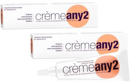 SORIFA - Lot de 2 – ANY 2 Crème anti-tache avec filtre solaire - Visage et mains- Taches brunes, taches de rousseur, vieillesse, cicatrices, masque grossesse - Tube 25 gr.
