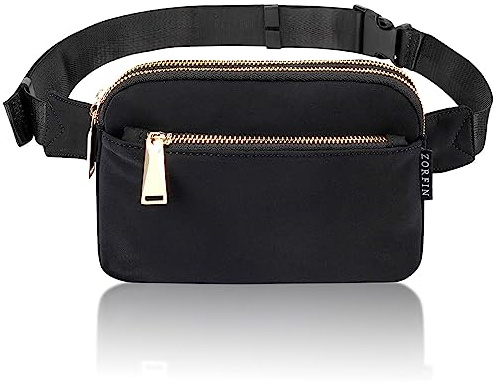 MUNSKT Bauchtasche mit verstellbarem Gürtel, 3 Reißverschlusstaschen, modische Hüfttasche, Crossbody-Tasche für Reisen, Wandern, Laufen, Outdoor, Schwarz , 13*18*5.6, Klassisch
