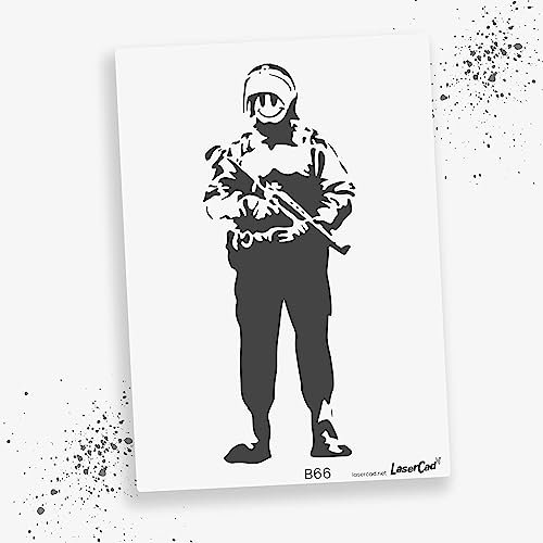 LaserCad Schablonen BANKSY Streetart (B066, Smiling Copper, DIN A2) Stencil für Graffiti, Airbrush, Kunst, Deko, zum Malen