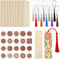 JSRQT 20Stk Blanko Holz Lesezeichen, DIY Blanko Lesezeichen Set mit 20Stk Mandala Schablone und 20Stk Farbige Quasten, Unfertiges Holz Lesezeichen, für Kinder Erwachsene Lesezeichen Heimdekoration