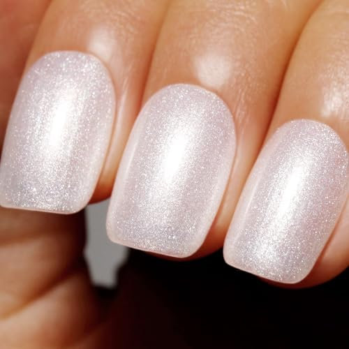 Ozzeal Pearl Gel Nail Polish,White Glitter Gel Nail Polish Sparkle Shimmer Gel Glitter Nail Polish Fall Winter Soak off LED UV Gel Nail Polish for Art DIY Manicure 15ML