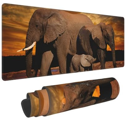 Gearsly Gaming Mouse Pad Extended Large Desk Pads,African Elephant Mouse Mat Anti-Slip Rubber Base Waterproof Computer Keyboard XL Mousepad for Laptop Office 31.5×11.8 Inch