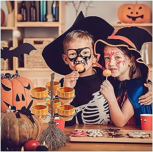 Pumpkin Snack Bowl Stand,Halloween Pumpkin Snack Tray,Halloween Resin Pumpkin Bowls on Broom for Serving Fruit Salad Snacks Halloween Party Supplies Decorations ISV-1107 (Color : F)