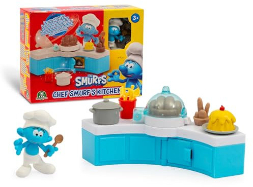 Giochi Preziosi Die Schlümpfe, Schlumpfkoch-Mini-Spielset mit Küche und Zubehör, enthält Exklusive 5,5 cm große Schlumpf-Figur, mit Brothaube und öffnender Tür, spaßig und sicher ab 3 Jahren