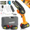 MASKO® Mini Kettensäge 800W, 6 Zoll, 8000mAh Akku | Elektrische Motorsäge mit Automatischem Ölsystem | Handkettensäge für Astschnitte & Holzarbeiten | Inkl. Koffer, 2x 4000mAh Akkus & 2x Ersatzketten