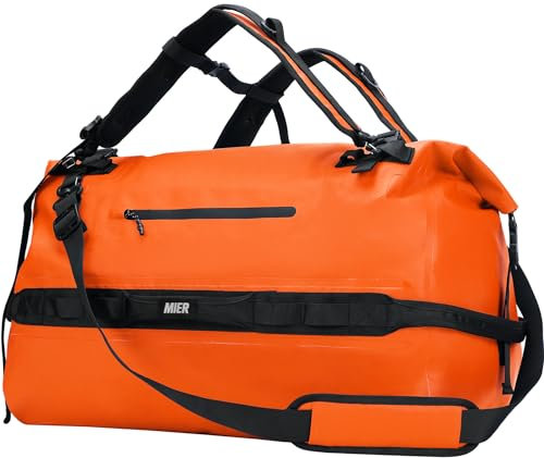 MIER Große wasserdichte Reisetasche mit Rolltop, Trocken-Rucksack, Seesack für Kajakfahren, Rafting, Bootfahren, Schwimmen, Camping, Reisen, Fitnessstudio, Strand, 60 l/80 l (Orange, 60 l)