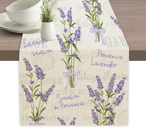 Tischläufer im Vintage-Stil, Lavendelblüte, Sommer, saisonale Küche, Esszimmer, Dekoration für drinnen und draußen, Urlaub, Zuhause, Hochzeit, Party, 33 x 178 cm