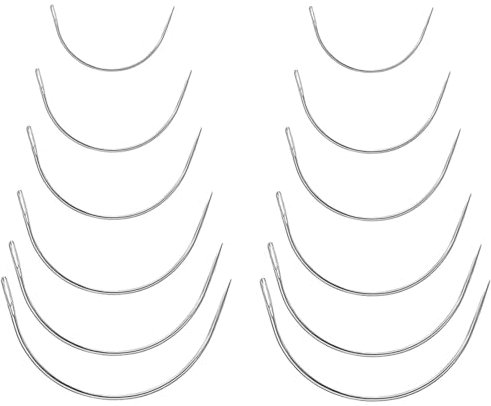 IKOPFLN 12 Stück Gebogene Nähnadel, Ledernadel, Sattlernadel Rundnadel Dünn Leder Nadel Gebogen Nähen,Nadeln,Nähnadeln Set Polsternadeln,Hand Sticknadeln Leather Stopfnadeln,Nadeln Nähen