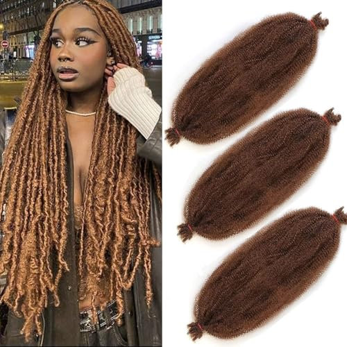 Xtrend 3 Packs 16 Inch Brown Soft Springy Afro Twist Hair Pre-Separated Spring Twist Hair for Faux Locs Natural Marley Twist Crochet Braiding Hair Synthetic Hair Extensions 8 Strands/Pack 30#
