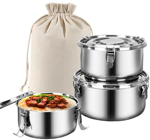 Fiambrera De Acero Inoxidable 500ml,1000ml,1500ml, 3 Piezas. Fiambrera Metalica, Fiambrera Acero Inoxidable, Lonchera A Prueba De Fugas Con Bolsa De Almacenamiento Para Sopas, Comidas Principales