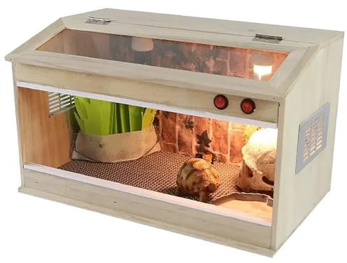 Terrario de madera para mascotas, casa de tortuga, lagarto camaleón, jaula incubadora de gecos – hábitat interior y exterior para mascotas pequeñas – casas de reptiles por