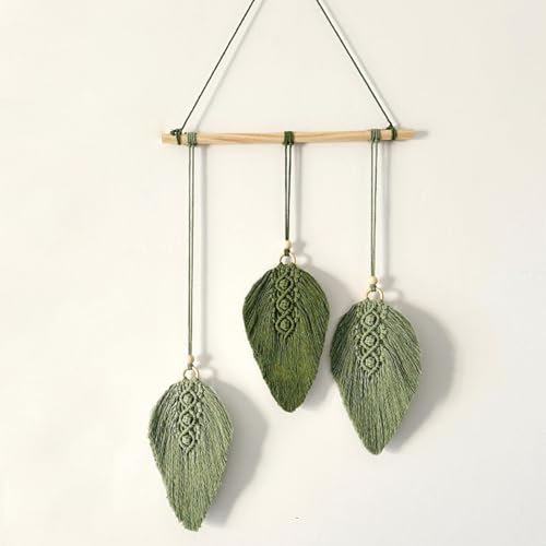 Avoik Makramee Wandbehang Wandteppich Boho Deko Grün Blätter Handgewebt Chic Wanddeko Tapisserie Wandbehang Boho Wandteppich für Wohnzimmer Schlafzimmer Hochzeit Weihnachtstag Dekor