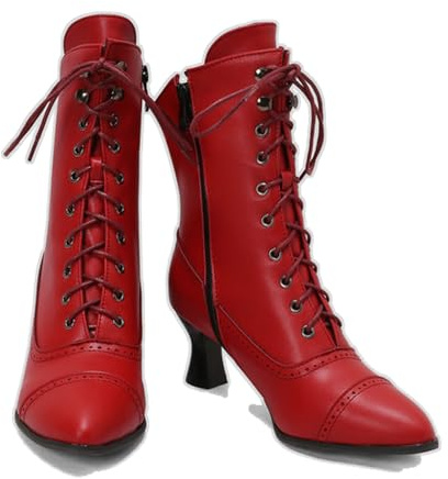 ENWIND Viktorianische Schnürstiefel Für Damen Kätzchen-Absatz Knöchel Stiefel Mit Reißverschluss
