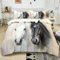 Bettwäsche 135x200 cm tierisches weißes schwarzes Pferd 3teilig Bettwäsche-Sets Kinder Mikrofaser Baumwolle, Soft Jungen Mädchen Bettwaren Bettbezug mit 2 Kissenbezug 80x80 cm