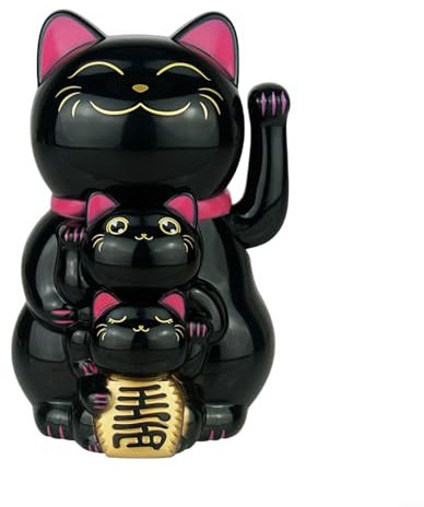 HOHOVYVY Chat porte-bonheur solaire - Fonctionne à l'énergie solaire - Chat porte-bonheur automatique comme ornement caissier pour une famille de trois personnes (noir)