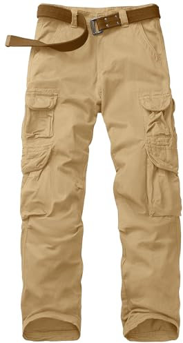 Faysfad Men's Cargo Trousers Combat Military Tactical Cotton Work Pants with Multiple Pockets(6325,Khaki,34)