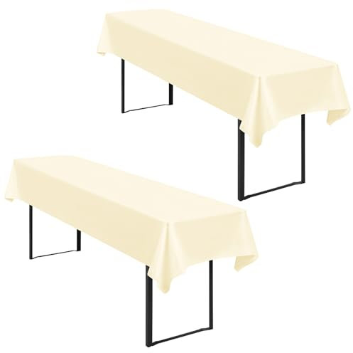 2 Stück Tischdecke Bierzeltgarnitur 100 x 250cm Biertisch Tischdecke wasserdichte Polyester Tischdecken Beige Biertischdecke für 50 und 70cm Biertische, Rechteckige Tischdecken für Hochzeitsfeiern